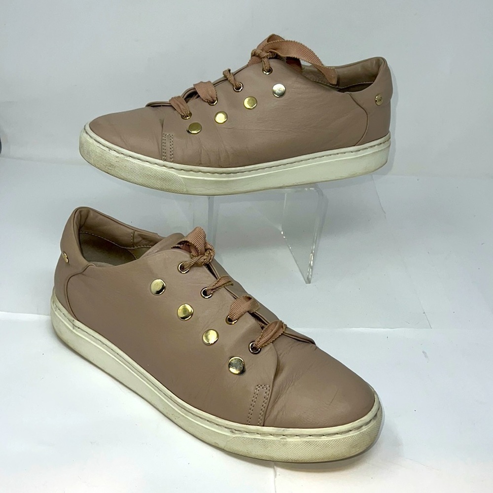 AGL Sz 40 Attilio Giusti Leombruni Blush/Beige Gold Studded Lace-Up Sneakers